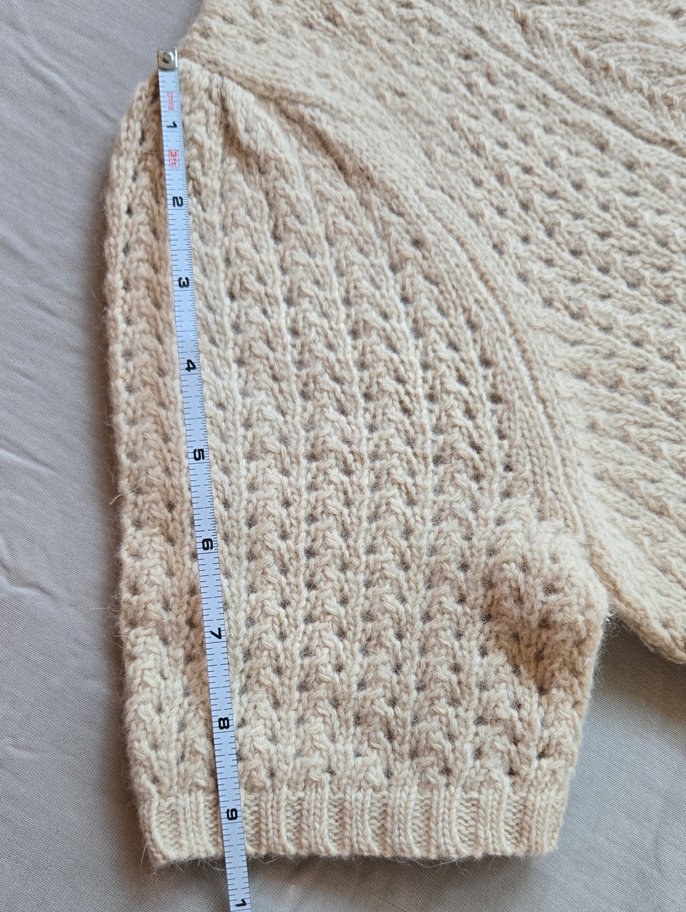 LOFT Lambswool Angora Knit Cardigan – Beige Short Sleeve Tie Front Sweater - S - Picture 9 of 10